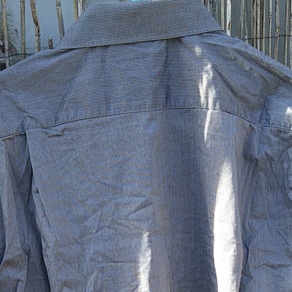 Kenneth Cole Men's Gray Black Pinstripe Button Down - 17 - 32/33 - Picture 10 of 12